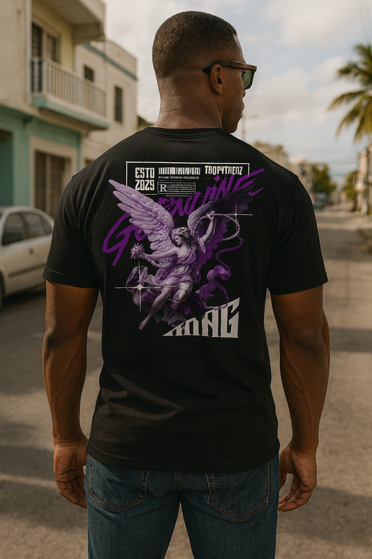 Genuine Angel Warrior Graphic Tee – Black & Purple Edition